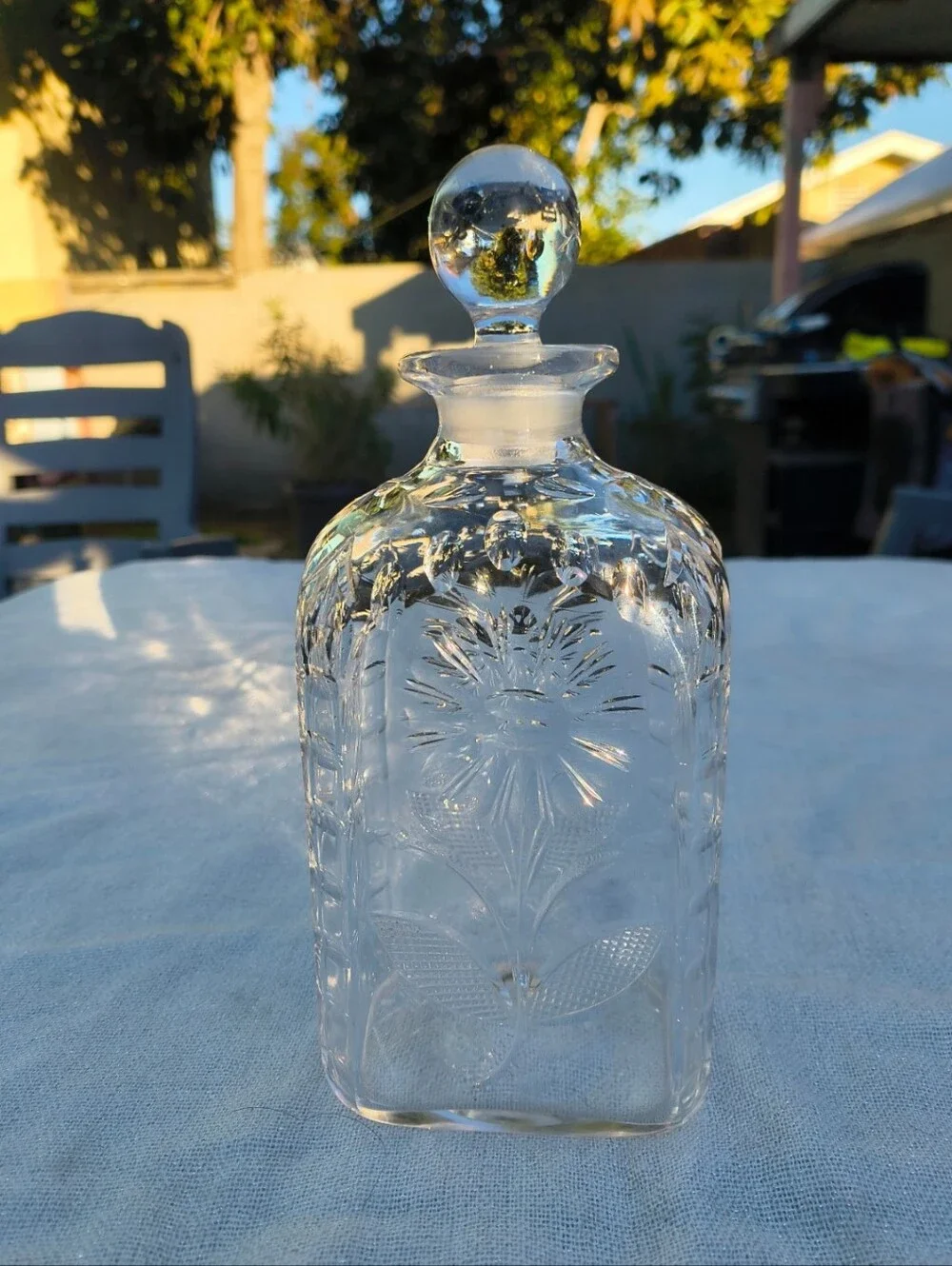 Whitefriars? Spanish Cut Glass Decanter with Floral Detailing